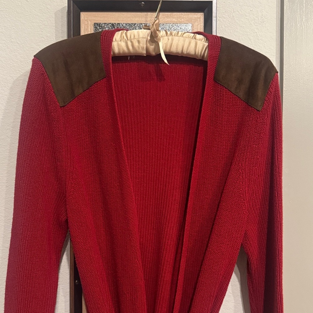 Ralph Lauren Red sweater with brown leather accents. XL runs small